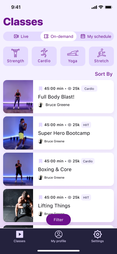 Virdio mobile app classes screen