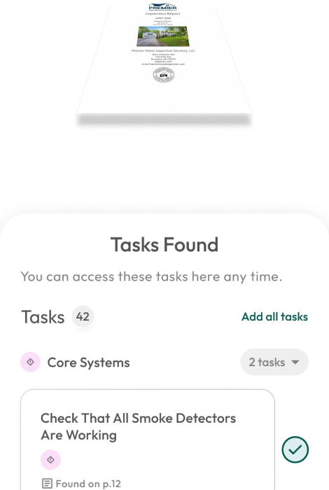 Domis inspection report and Tasks Found screen, stacked vertically